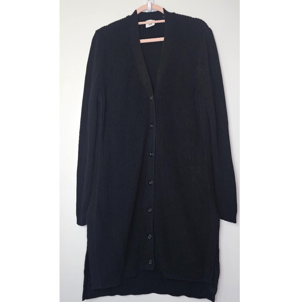 Cabi Madison Cotton Knit Long High Low Cardigan Sweater L #3715 Black
